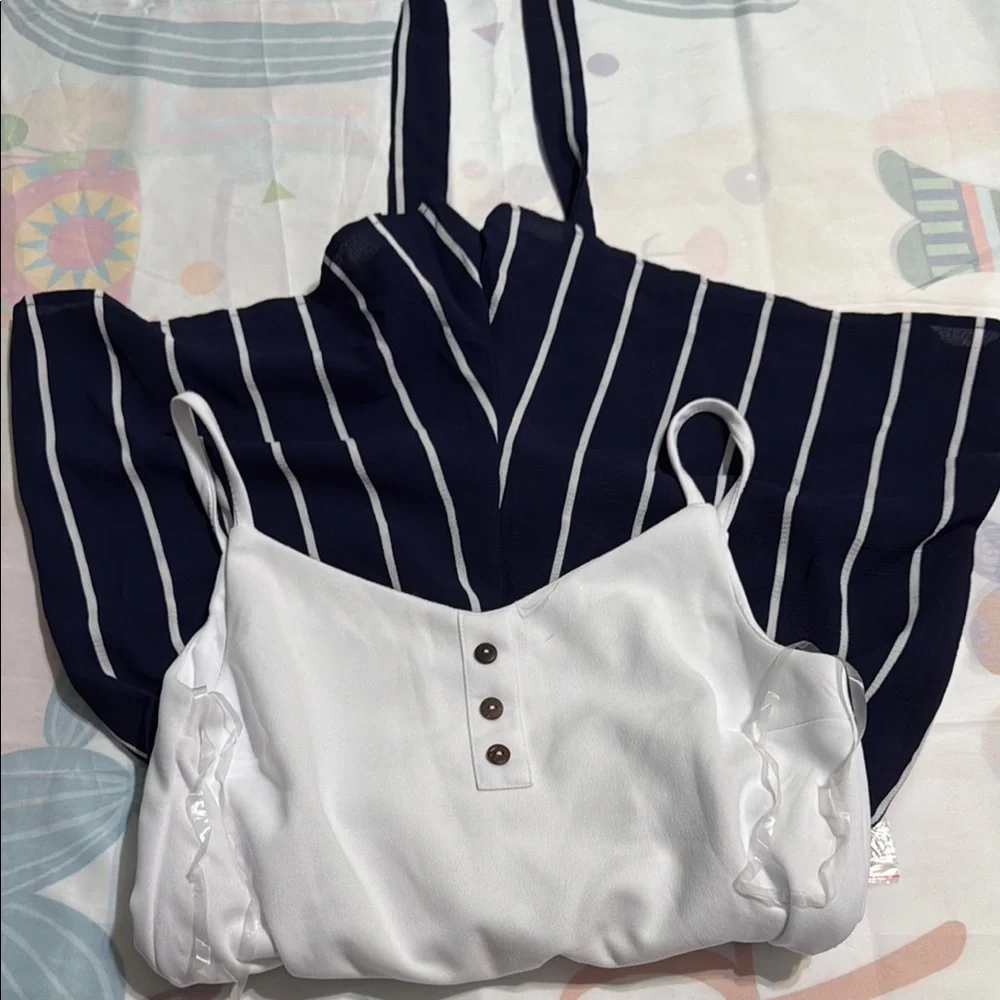 J for Justify White Top with Navy Striped Shorts